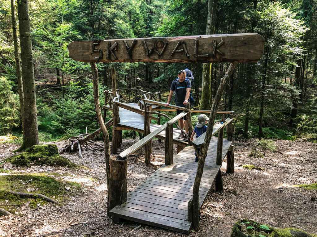 Ein Highlight auf dem Taennli Walderlebnispfad ist der Skywalk mit Kugelbahn